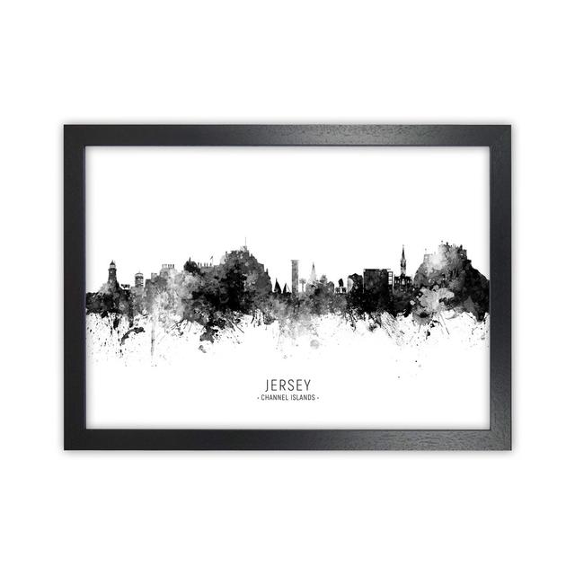 Jersey Channel Islands Skyline Black White City Name by Michael Tompsett - Graphic Art Print Latitude Run Size: 46cm H x 63cm W x 3cm D, Format: Black on Productcaster.