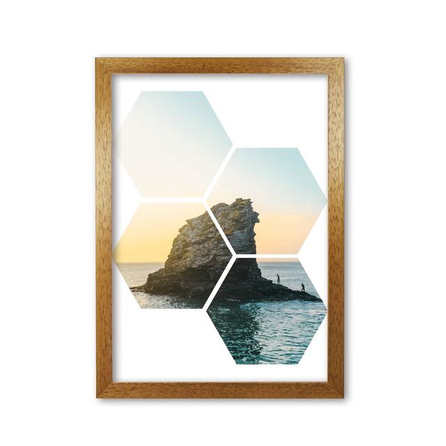 Abstract Hex Island And Sea - Print East Urban Home Format: Honey Oak Frame, Size: 42 cm H x 30 cm W x 5 cm D on Productcaster.