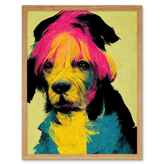 Pop Art Dog Vintage Style - Art Prints Wee Blue Coo Size: 43cm H x 33cm W x 2cm D, Format: Light Brown Framed Paper on Productcaster.