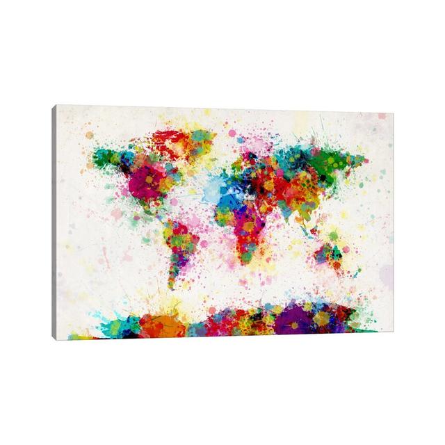 World Map Paint Drops III by Michael Tompsett - Painting Print on Canvas Trent Austin Design Size: 20.32cm H x 30.48cm W x 1.91cm D, Frame Option: No on Productcaster.