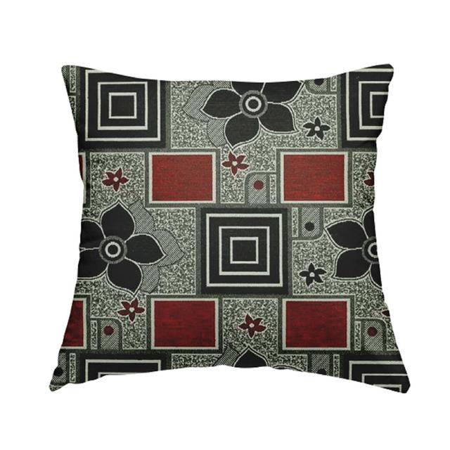 Hermann Patchwork Cushion with Filling Marlow Home Co. Colour: Red/Black/Grey, Size: 55cm H x 55cm W x 5cm D on Productcaster.