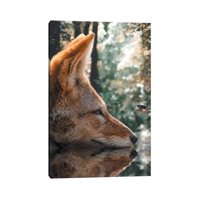 The Fox And The Butterfly by Zenja Gammer - Print on Canvas Alpen Home Size: 30.48cm H x 20.32cm W x 1.91cm D, Format: Wrapped Canvas on Productcaster.