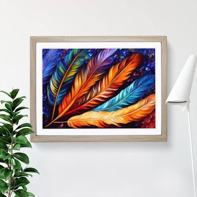 Bird Feather - Picture Frame Painting Latitude Vive Size: 46cm H x 64cm W x 2cm D, Frame Colour: Oak Framed on Productcaster.