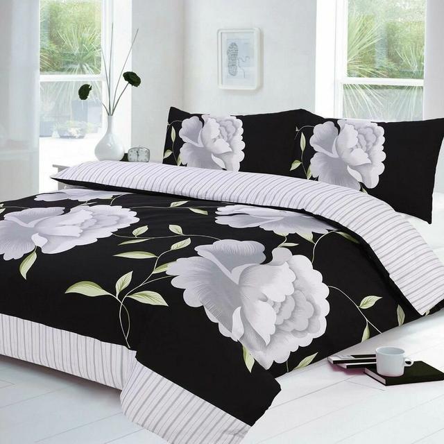 Acel Duvet Cover Set Marlow Home Co. Colour: Black/White, Size: Single Duvet Cover + 1 Standard Pillowcase on Productcaster.