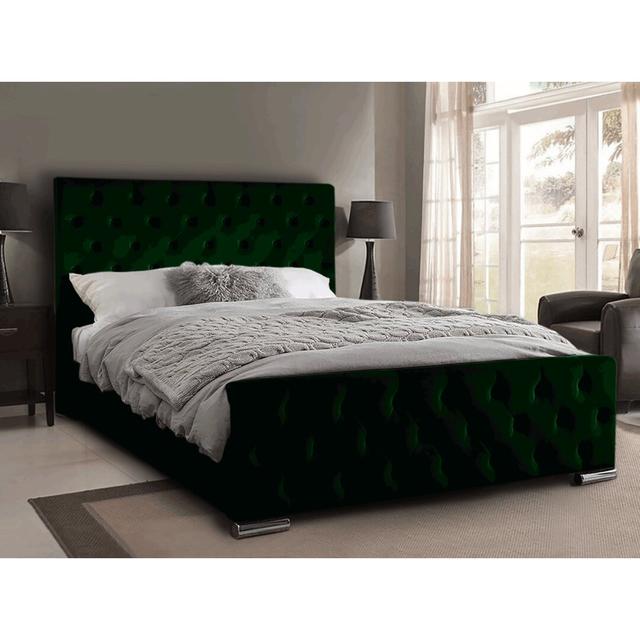 Carlos Upholstered Bed Frame Mercer41 Colour: Emerald, Size: Double (4'6) on Productcaster.