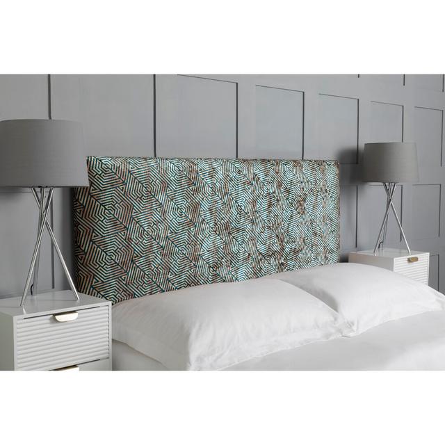 Upholstered Headboard, Geometric Marble Velvet Designer Fabric, Made In England Canora Grey Size: Double (4'6), Upholstery: Peacock on Productcaster.