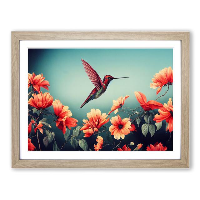 Superb Floral Hummingbird - Picture Frame Graphic Art Marlow Home Co. Size: 34cm H x 46cm W x 2cm D, Frame Colour: Oak Framed on Productcaster.