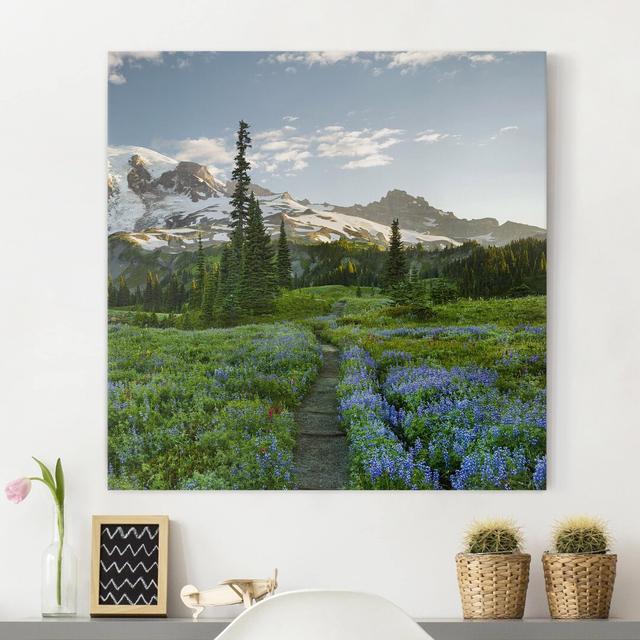 Leinwandbild Mountain View Meadow Path East Urban Home Größe: 80 cm H x 80 cm B x 2 cm T on Productcaster.