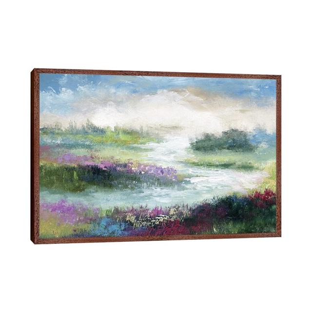 Pastoral Meadow by Nan - Painting on Canvas 17 Stories Size: 45.72cm H x 66.04cm W x 3.81cm D, Format: Classic Brown Wood Framed Canvas on Productcaster.