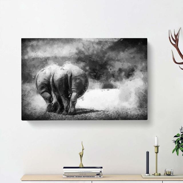 Walking Rhinos in Abstract - Wrapped Canvas Painting Print East Urban Home Size: 35cm H x 50cm W x 3cm D on Productcaster.