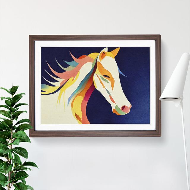 XH1022-6103X Modern Horse Abstract - Single Picture Frame Print Natur Pur Size: 46cm H x 64cm W x 2cm D, Frame Colour: Walnut on Productcaster.