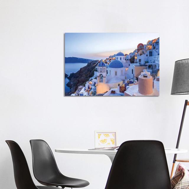 Greece, Santorini, Oia. Sunset on Coastal Town. by Jaynes Gallery - Wrapped Canvas Art Prints Brayden Studio Size: 66.04cm H x 101.6cm W on Productcaster.