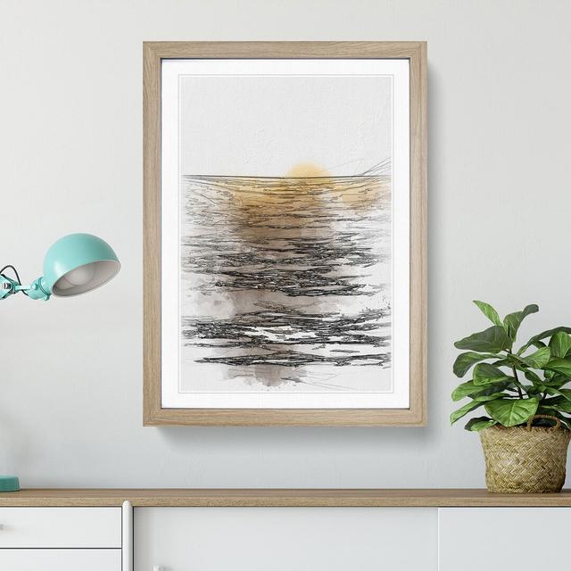 Light Over The Ocean Sketch - Picture Frame Painting Print East Urban Home Size: 87cm H x 62cm W x 2cm D, Format: Oak Framed on Productcaster.