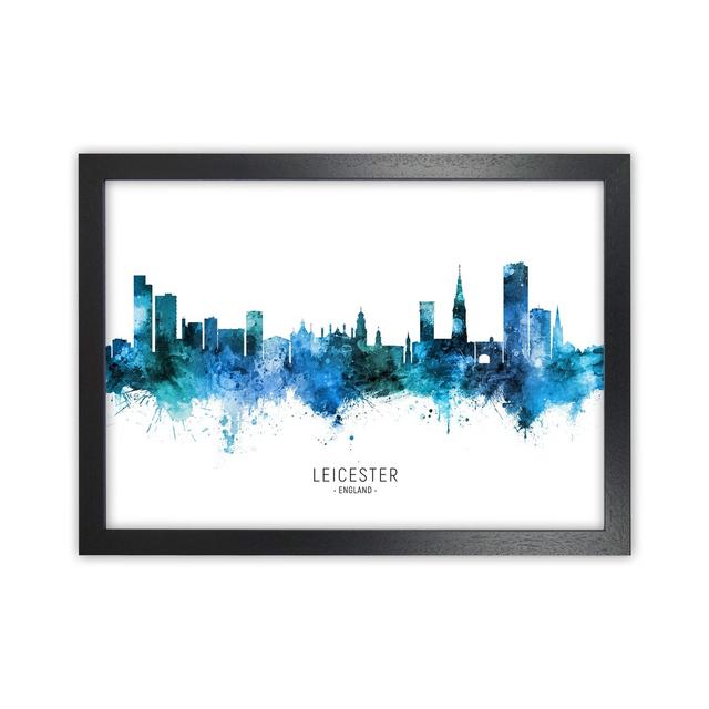 Leicester England Skyline Blue City Name by Michael Tompsett - Graphic Art Ebern Designs Size: 46cm H x 63cm W x 3cm D, Format: Black Framed on Productcaster.