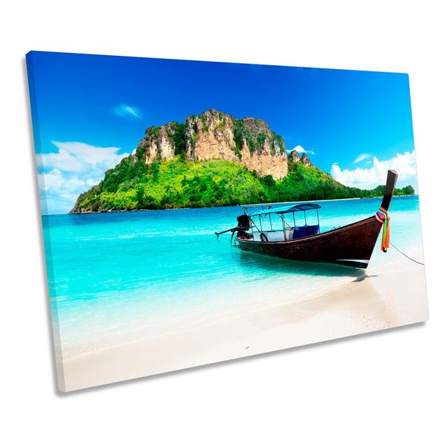 Thailand Beach Sunset Boat - Wrapped Canvas Print Longshore Tides Size: 40.6cm H x 61cm W x 2cm D on Productcaster.