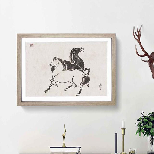 Two Horses by Shibata Zeshin - Picture Frame Painting Print East Urban Home Frame Option: Oak Framed, Size: 48cm H x 65cm W x 2cm D on Productcaster.