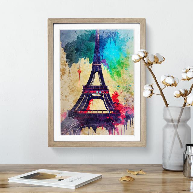 Eiffel Tower Paint Splash No.6 - Single Picture Frame Print Brambly Cottage Size: 46cm H x 34cm W x 2cm D, Frame Colour: Oak on Productcaster.