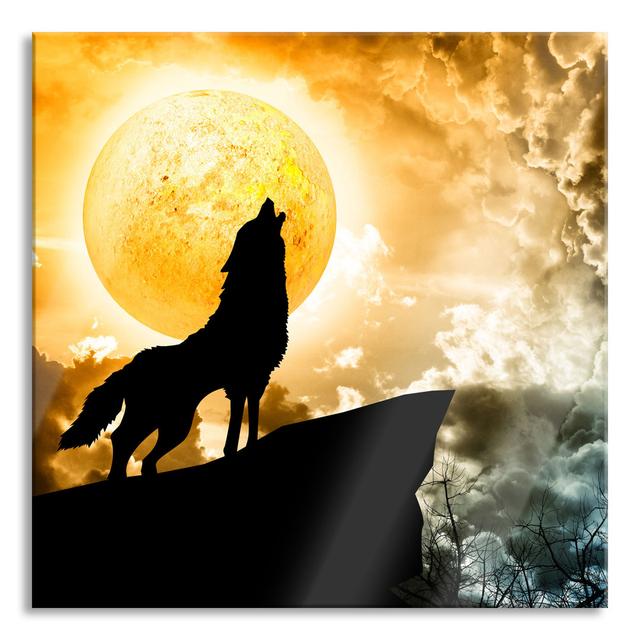 Glasbild "Wolf Heult Den Mond An" Union Rustic Größe: 80 cm H x 80 cm B x 0.4 cm T on Productcaster.