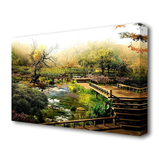 Japanese Garden Lake - Wrapped Canvas Photograph Print East Urban Home Size: 66 cm H x 101.6 cm W on Productcaster.