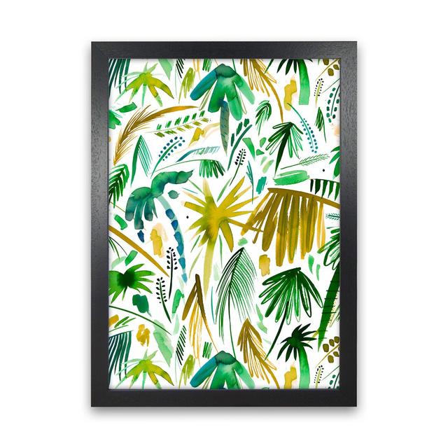 Brushstrokes Tropical Palms Green - Print 17 Stories Frame Option: Black Framed, Size: 46cm H x 34cm W x 3cm D on Productcaster.