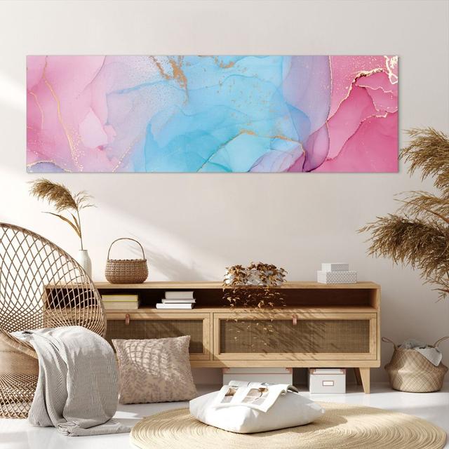 Marble Pink Turquoise - Wrapped Canvas Graphic Art Ivy Bronx Size: 50cm H x 160cm W x 1.8cm D on Productcaster.