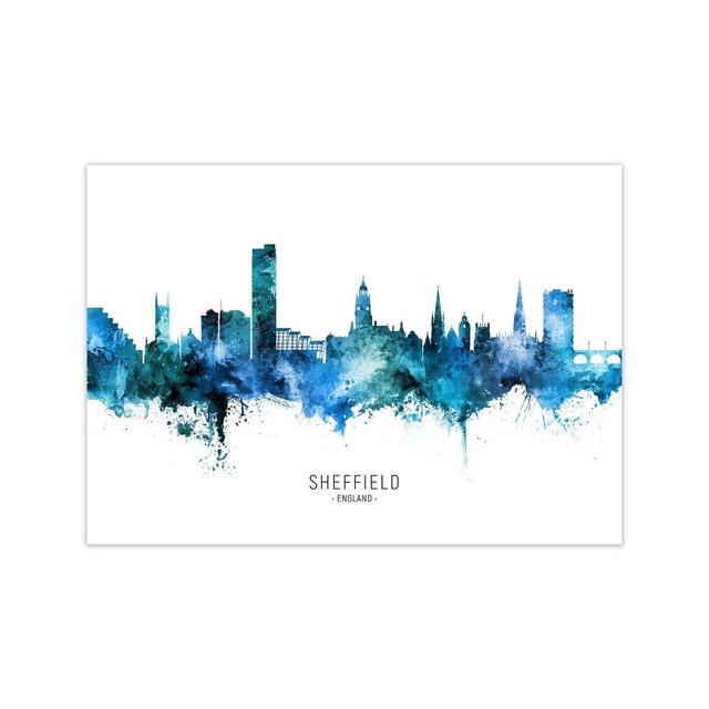 Sheffield England Skyline Blue City Name by Michael Tompsett - Graphic Art Ebern Designs Format: Unframed, Size: 42cm H x 59cm W x 1cm D on Productcaster.