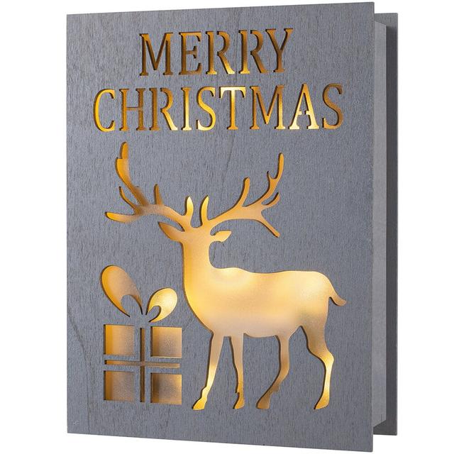 Pre-Lit Merry Christmas Wooden Book with Reindeer The Seasonal Aisle on Productcaster.