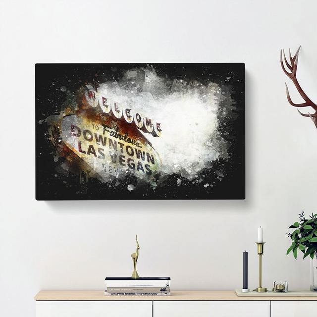 Downtown Las Vegas Sign Paint Splash - Wrapped Canvas Graphic Art Print East Urban Home Size: 35cm H x 50cm W x 3cm D on Productcaster.