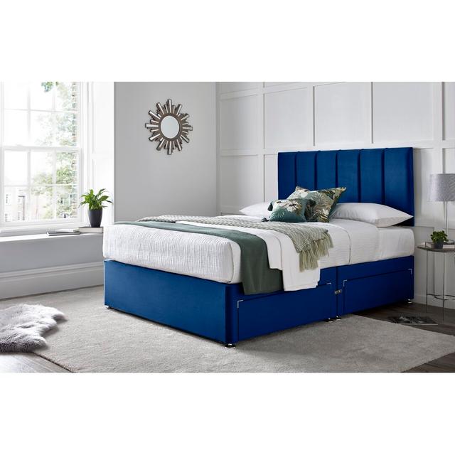 Stockbridge Divan Bed with 24" Headboard on Struts Wayfair Sleep Size: King (5'), Storage Type: 2 Foot-end Drawers, Colour: Blue on Productcaster.