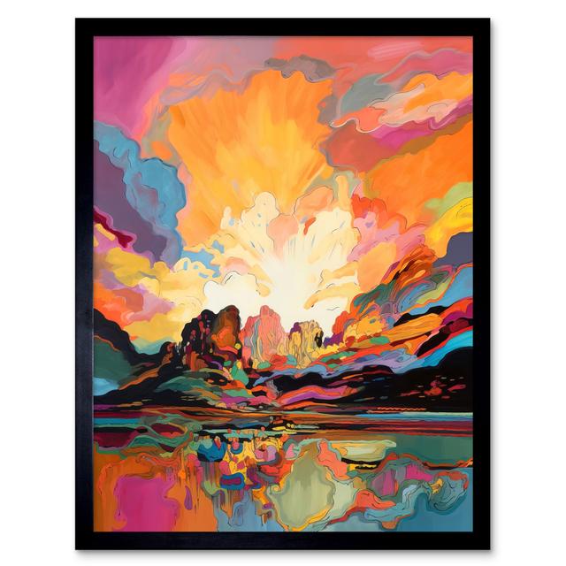 Levonte Atmospheric Sunset Clouds Vibrant Colour Lakescape - Single Picture Frame Print Metro Lane on Productcaster.