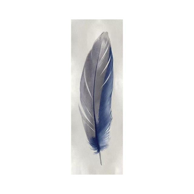 Blue Feather On Silver II by Julia Bosco - Panoramic Gallery-Wrapped Canvas Giclée on Canvas Bloomsbury Market Format: Wrapped Canvas, Size: 91.44cm H on Productcaster.