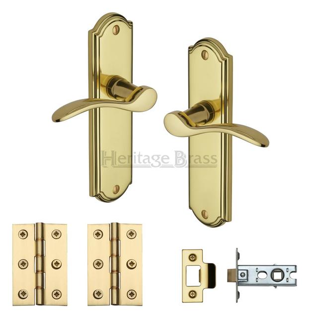 Howard Latch Door Handle Kit Heritage Brass Finish: Polished Brass on Productcaster.