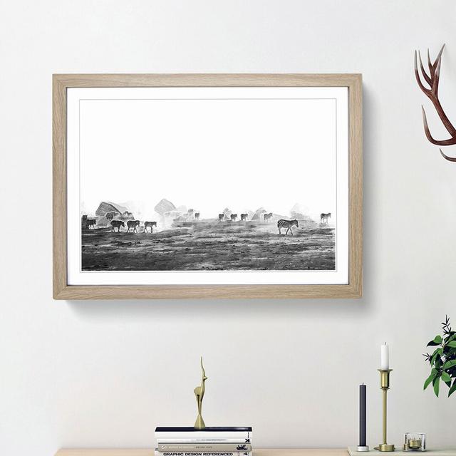 Zebras Roaming in Kenya in Abstract - Picture Frame Painting Print East Urban Home Size: 62cm H x 87cm W x 2cm D, Frame Option: Oak Framed on Productcaster.