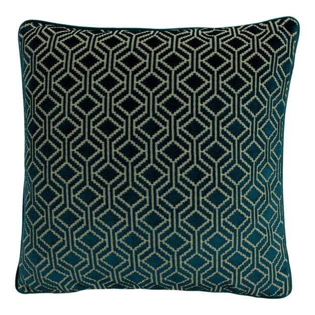 Avenue Geometric Square Throw Cushion With Filling Paoletti Colour: Teal on Productcaster.