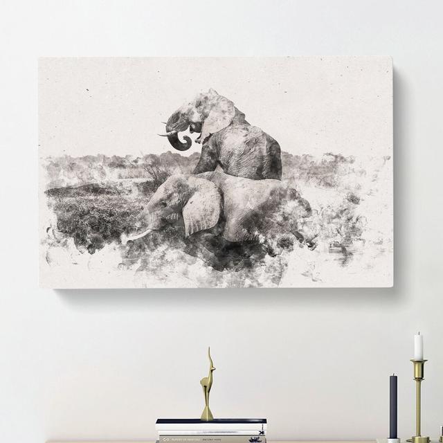 Two Elephants - Wrapped Canvas Graphic Art Print East Urban Home Size: 40cm H x 60cm W x 3cm D on Productcaster.