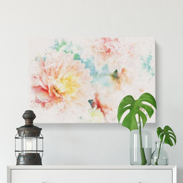 Pale Pink Dahlia Flowers in Bloom Watercolour - Wrapped Canvas Graphic Art Print East Urban Home Size: 30cm H x 45cm W x 4cm D on Productcaster.