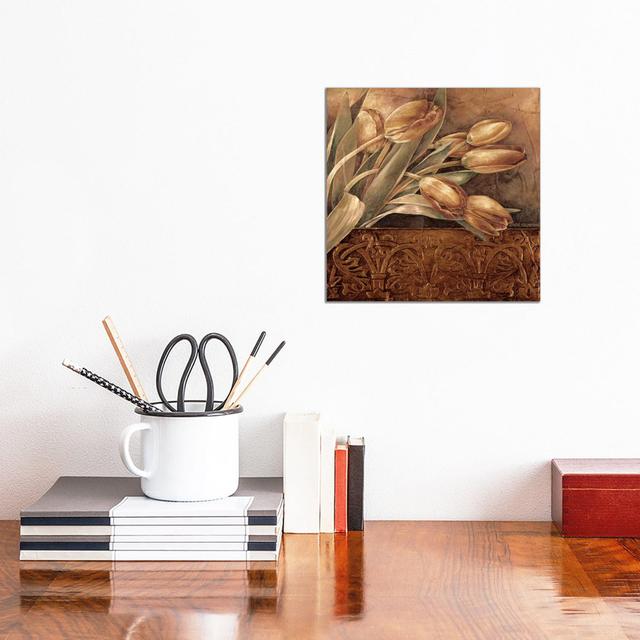 Copper Tulips II by Linda Thompson - Wrapped Canvas Painting ClassicLiving Size: 30.48cm H x 30.48cm W x 1.91cm D on Productcaster.