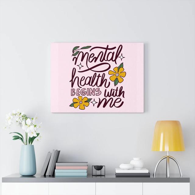 Mental Health Begins With Me - Wrapped Canvas Print Blue Elephant Size: 28cm H x 36cm W on Productcaster.