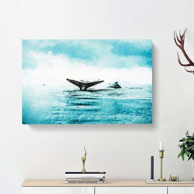 Two Humpback Whales In Abstract - Wrapped Canvas Painting East Urban Home Size: 60cm H x 91cm W x 3cm D on Productcaster.