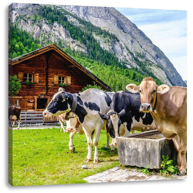 Leinwandbild Cows on Alpine Meadow at the Trough Brambly Cottage Maße: 70 cm H x 70 cm B x 1,8 cm T on Productcaster.