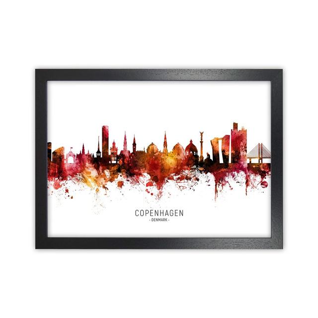 Copenhagen Denmark Skyline Red City Name by Michael Tompsett - Print Ebern Designs Size: 25cm H x 34cm W x 3cm D, Format: Black Framed on Productcaster.