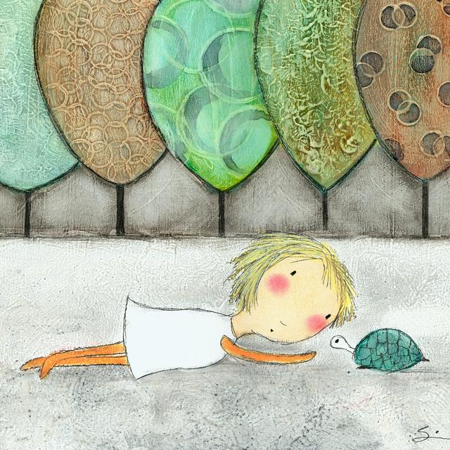 Girl With Turtle - Wrapped Canvas Art Prints Rosalind Wheeler Size: 122cm H x 122cm W on Productcaster.