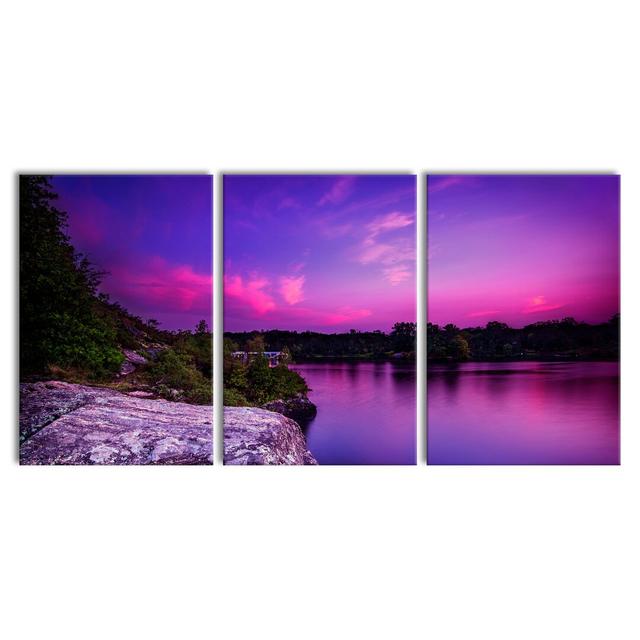 Purple Seascape - 3 Piece Wrapped Canvas Photograph Print Set East Urban Home Size: 240 cm H x 120 cm W on Productcaster.