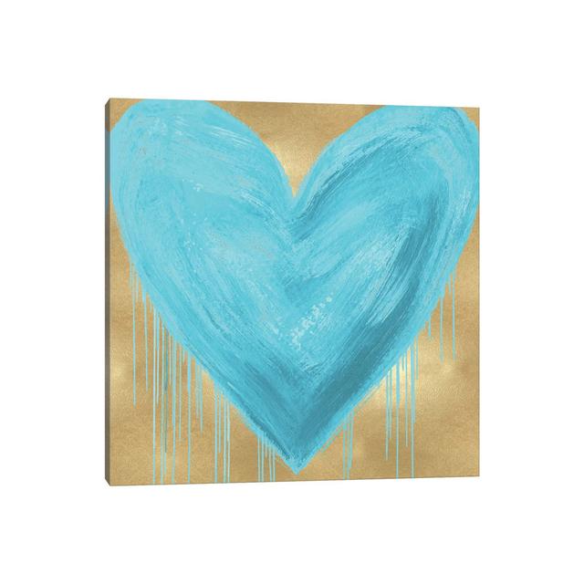 Big Hearted Aqua on Gold by Lindsay Rodgers - Wrapped Canvas Graphic Art ClassicLiving Size: 66.04cm H x 66.04cm W x 1.91cm D on Productcaster.