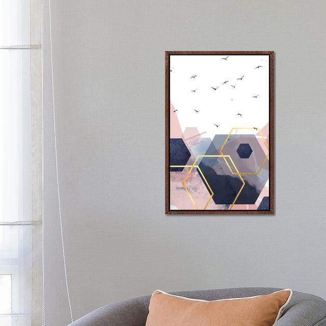 Abstract Navy Blush Gold II by Urban Epiphany - Print on Canvas 17 Stories Format: Classic Brown Wood Framed, Size: 66.04cm H x 45.72cm W x 3.81cm D on Productcaster.