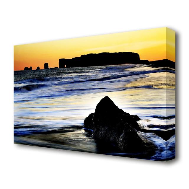 Distant Monument Ocean Sunset Seascape - Wrapped Canvas Photograph Print East Urban Home Size: 35.6 cm H x 50.8 cm W on Productcaster.