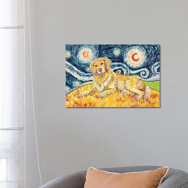 Golden Retriever On A Starry Night by Gretchen Kish Serrano - Gallery-Wrapped Canvas Giclée on Canvas Lark Manor Format: Wrapped Canvas, Size: 45.72cm on Productcaster.