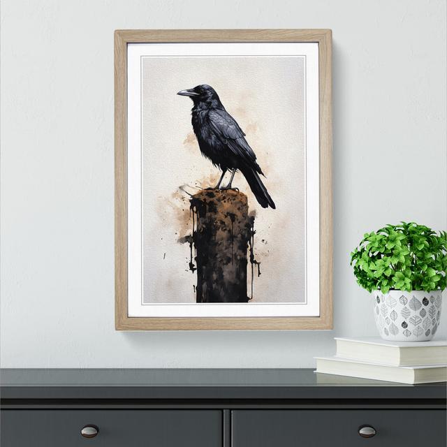 Crow Minimalism No.2 Marlow Home Co. Size: 34cm H x 25cm W, Format: Oak Framed on Productcaster.