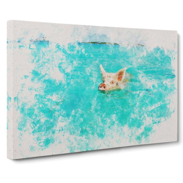 Swimming Pig Watercolour - Wrapped Canvas Graphic Art East Urban Home Size: 50cm H x 76cm W x 3cm D on Productcaster.