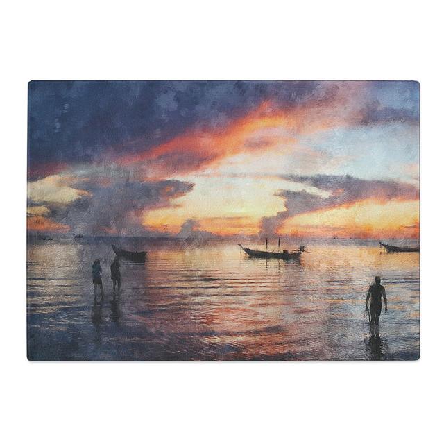 Boats in Thailand Painting Chopping Board East Urban Home Size: 0.4cm H x 28.5cm W x 39cm L on Productcaster.